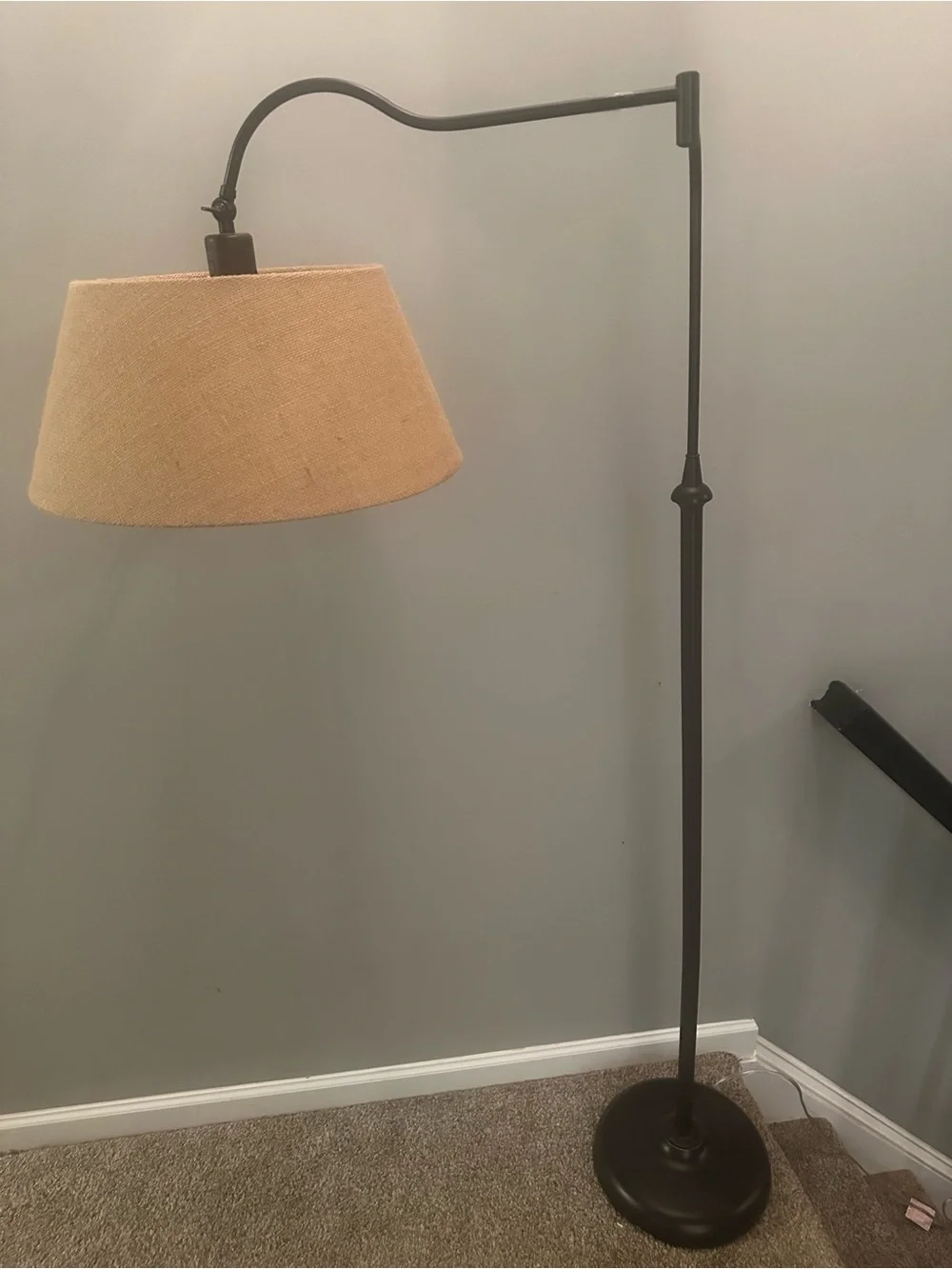 Floor Lamp with Tan Burlap Drum Shade - Unbranded
